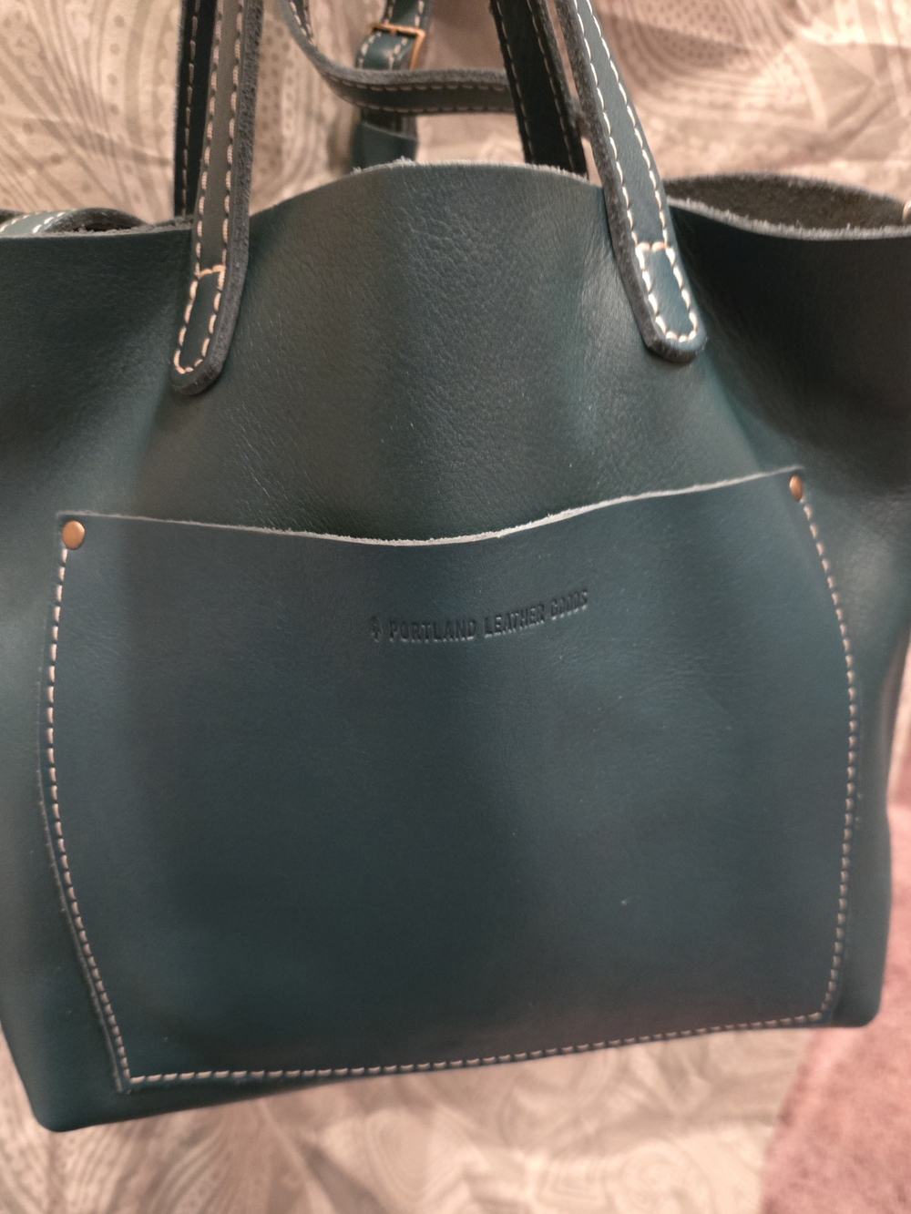 Portland Leather Teal Crossbody Medium Tote Bag. Like New. - Picture 4 of 14